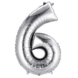 Silver number 6 balloon on a plain white background