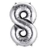 Silver foil number 8 balloon on a white background