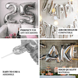 40inch Shiny Metallic Silver Mylar Foil Helium/Air Number Balloons - 6