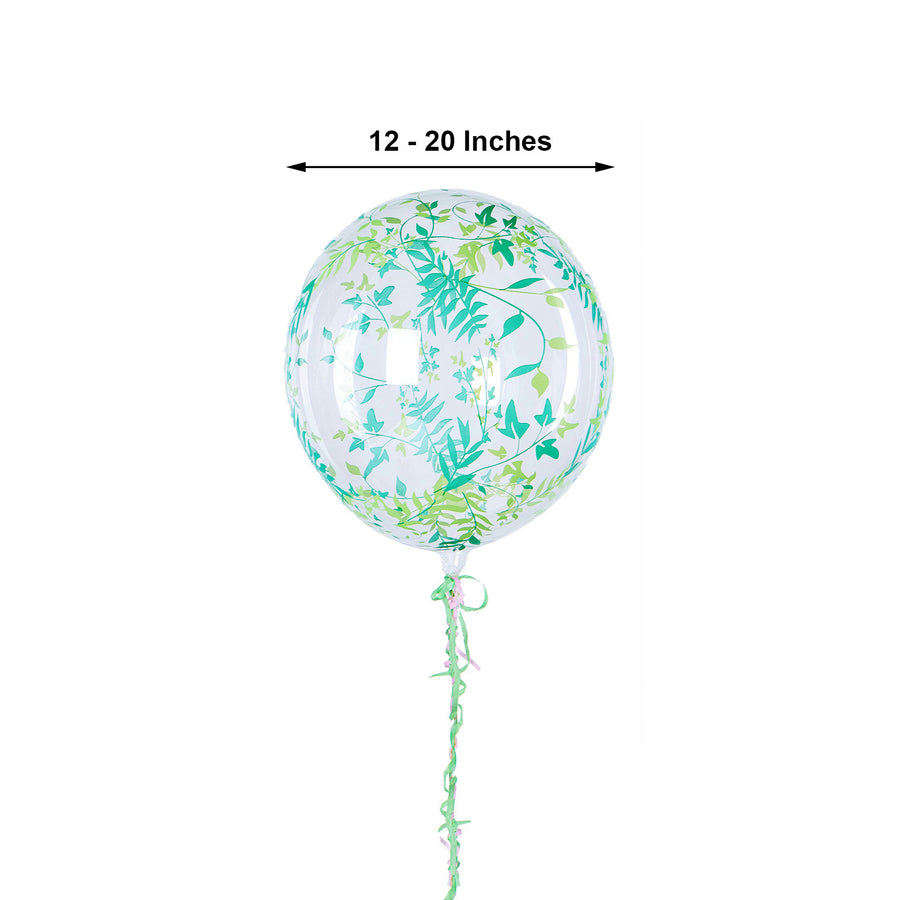 2 Pack | 20" Clear/Green Leaf Print Bobo Bubble Balloons, Transparent PVC Balloons
