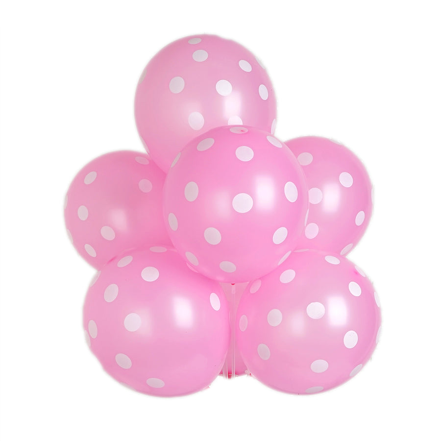 25 Pack | 12inch Pink & White Fun Polka Dot Latex Party Balloons