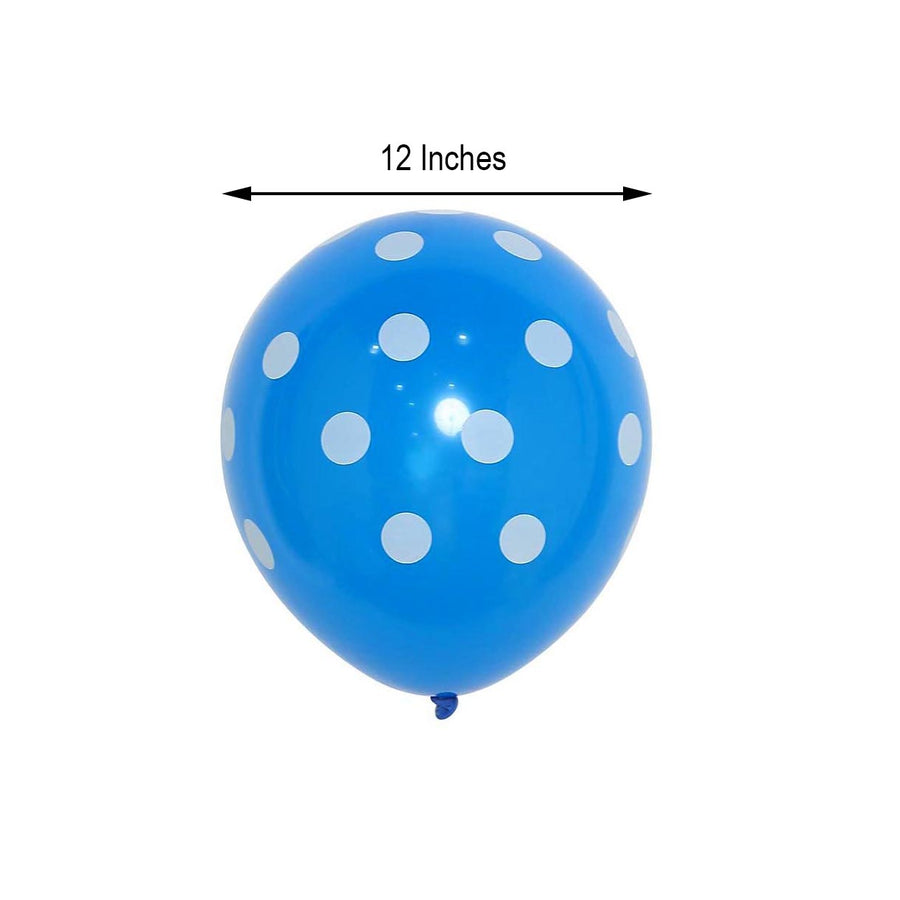 25 Pack | 12" Royal Blue & White Fun Polka Dot Latex Party Balloons
