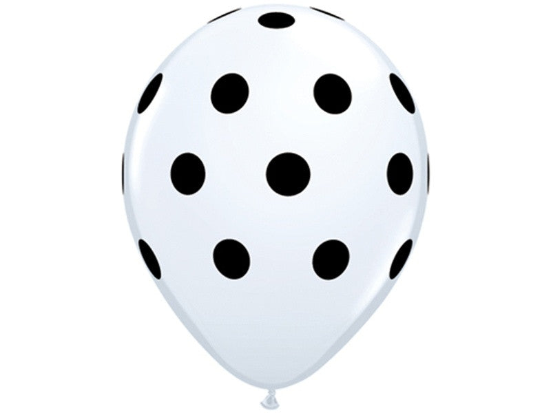 25 Pack | 12inch White & Black Fun Polka Dot Latex Party Balloons