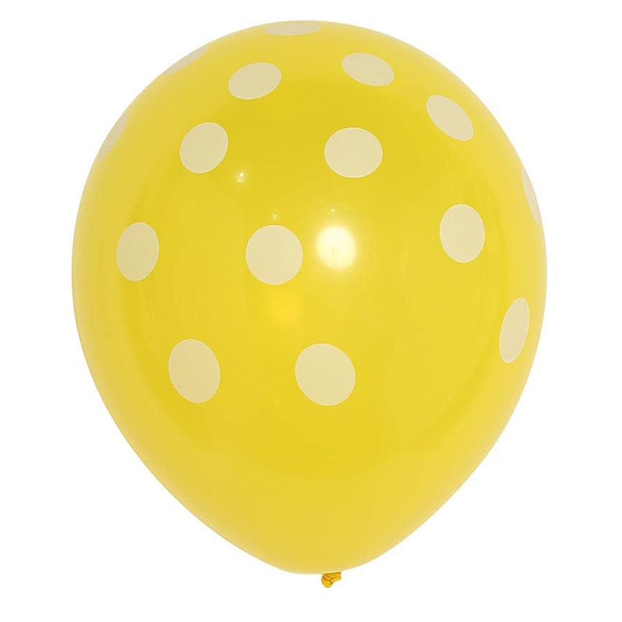 25 Pack | 12inch Yellow & White Fun Polka Dot Latex Party Balloons#whtbkgd