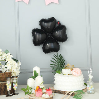 Shiny Black Four Leaf Clover Shaped Mylar Foil Latex Free Balloons - Add a Touch of Elegance to Your Event Decor
