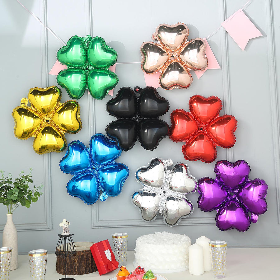10 Pack | 15inches Shiny Silver Four Leaf Clover Shaped Mylar Foil Balloons