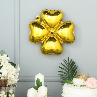 Shiny Gold Four Leaf Clover Shaped Mylar Foil Latex Free Balloons - Add a Touch of Glamour to Your Party