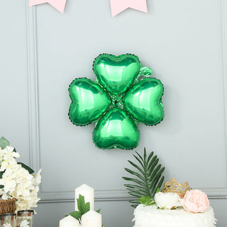 Shiny Green Four Leaf Clover Mylar Foil Latex Free Balloons - Add a Touch of Whimsy to Your Party Decor