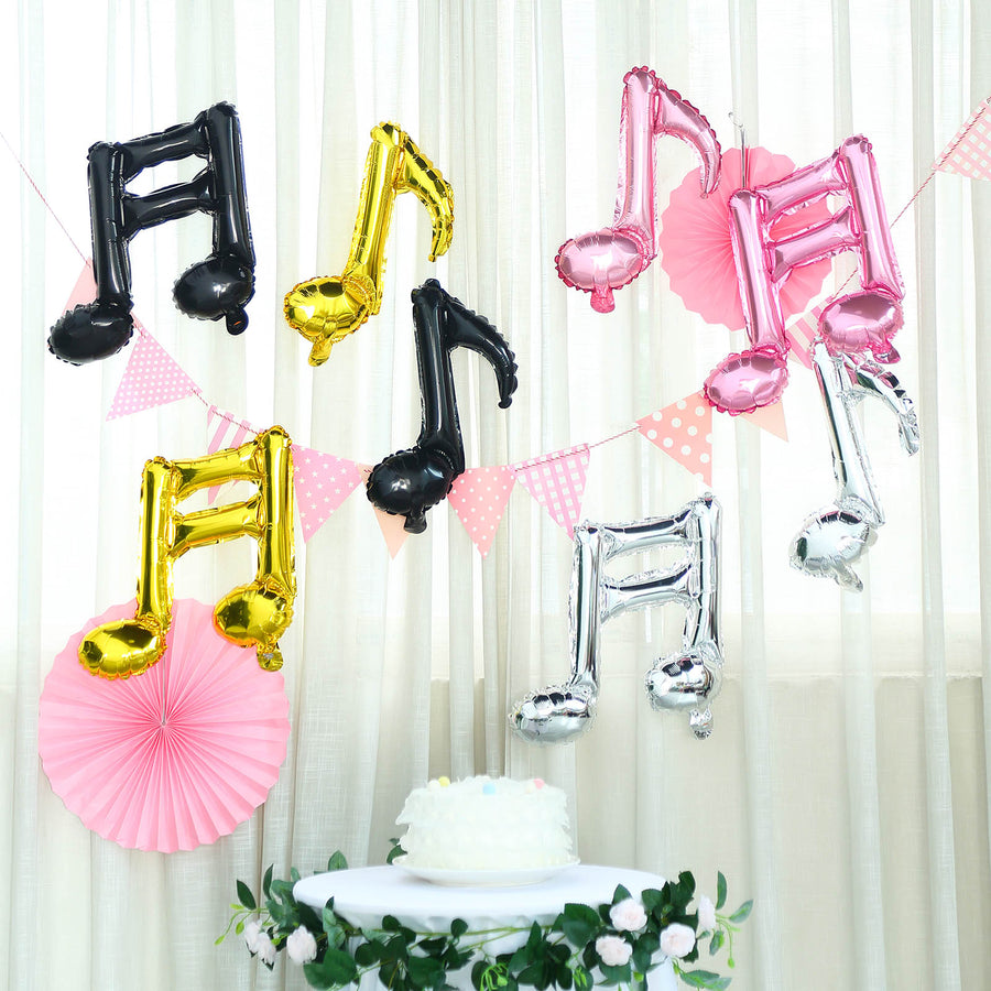 6 Pack | Metallic Gold Single & Double Music Note Mylar Foil Balloons
