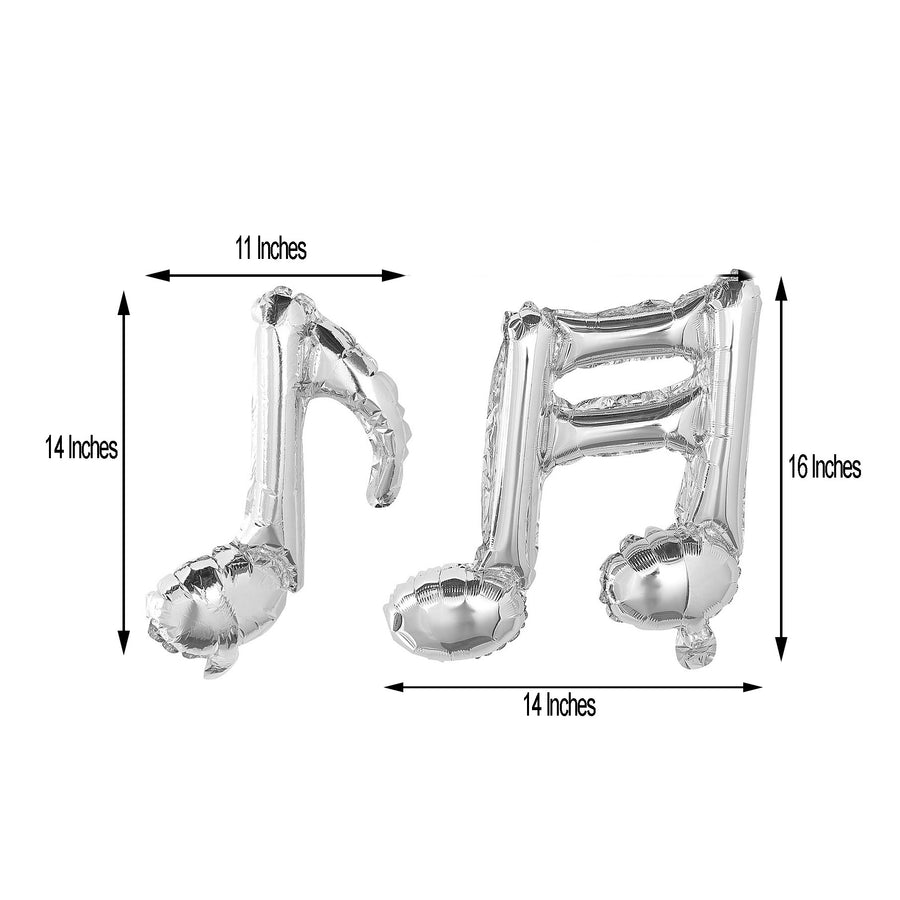 6 Pack | Shiny Silver Single & Double Music Note Mylar Foil Balloons