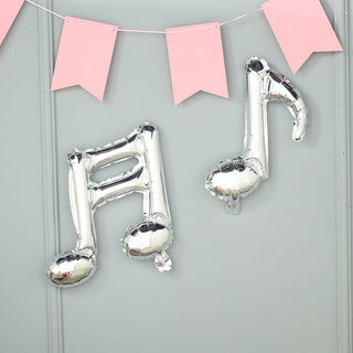 Shiny Silver Single and Double Music Note Mylar Foil Balloons
