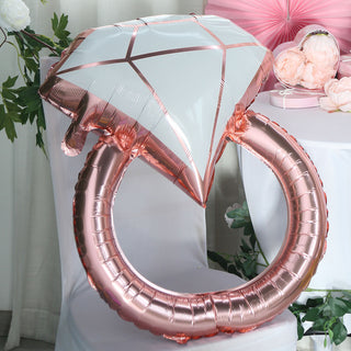 Add a Touch of Elegance with the 26" Giant Rose Gold/White Diamond Ring Mylar Foil Helium Air Latex Free Balloons