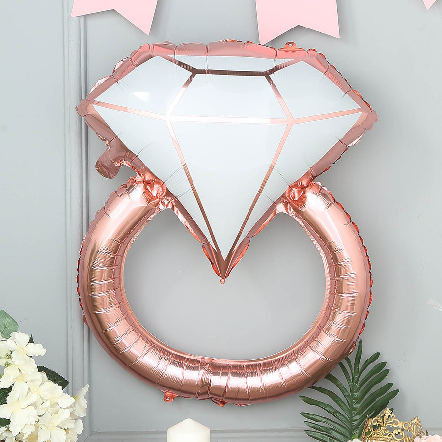 26inches Giant Rose Gold/White Diamond Ring Mylar Foil Helium Air Balloon