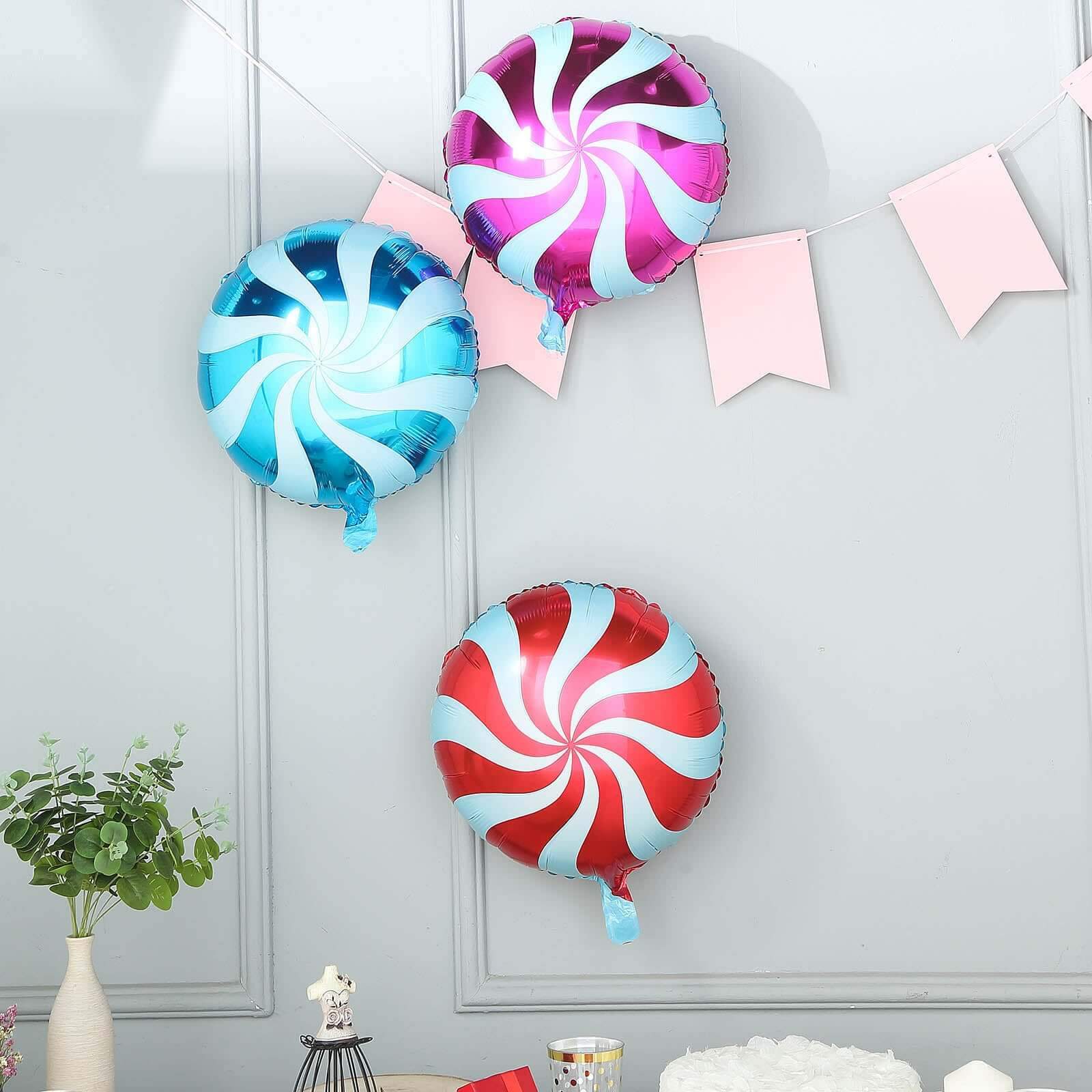 Description Picture 4 of item5 Pack 13" Candy Striped Swirl Print Mylar Foil Helium Air Balloons