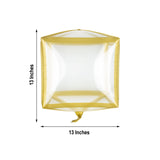 3 Pack | 13inches 4D Clear/Gold Cube Shaped Mylar Foil Helium/Air Balloons