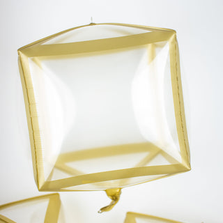 Clear and Gold 4D Cube Shaped Mylar Balloons