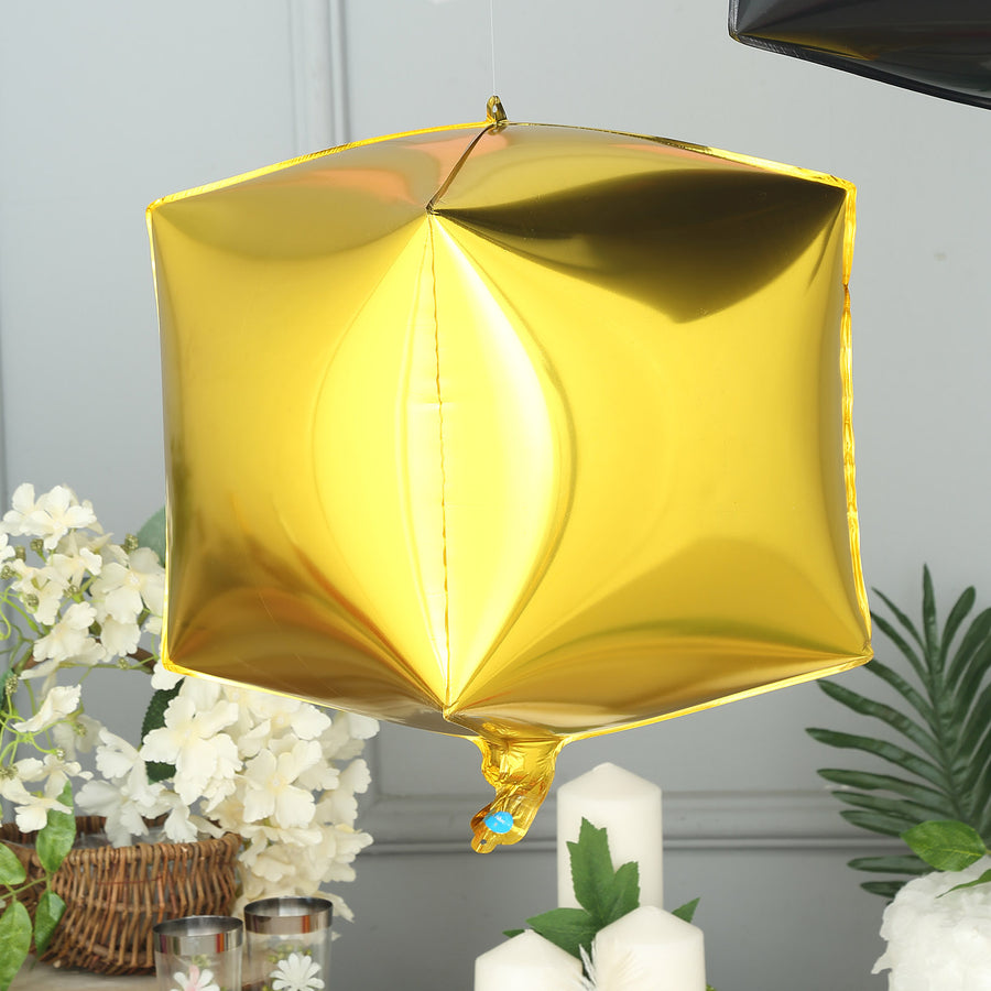 14" Gold Cube Mylar Balloons, 4D Square Foil Balloons