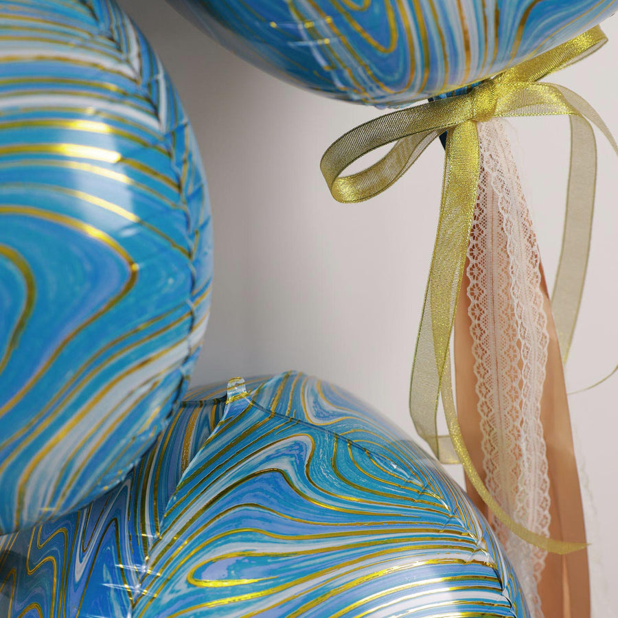 3 Pack | 13inches 4D Blue/Gold Marble Sphere Foil Helium or Air Balloons