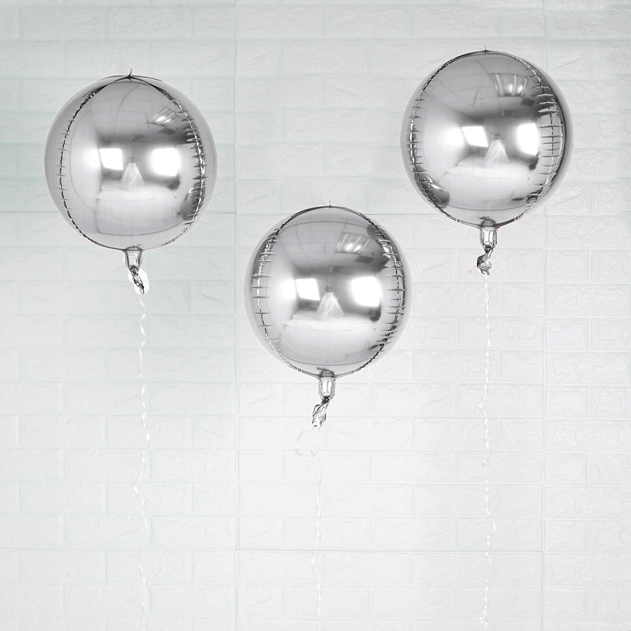 2 Pack | 12inch 4D Shiny Silver Sphere Mylar Foil Helium or Air Balloons