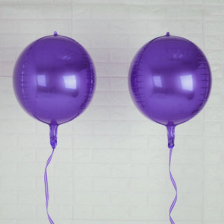 Shiny Purple 4D Sphere Mylar Foil Balloons - Add a Touch of Glamour to Your Event Decor