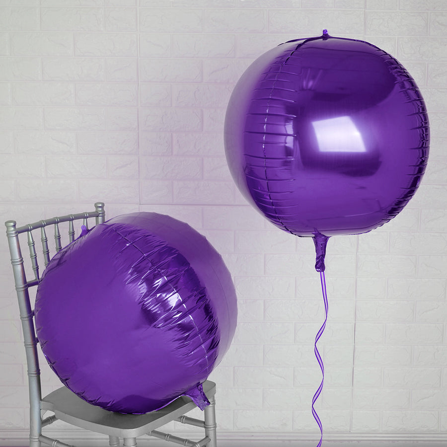 2 Pack | 18inch 4D Shiny Purple Sphere Mylar Foil Helium or Air Balloons