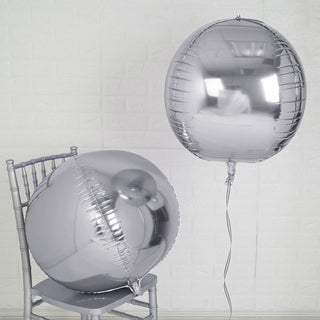Shiny Silver 4D Sphere Mylar Balloons - Perfect for Stunning Event Decor