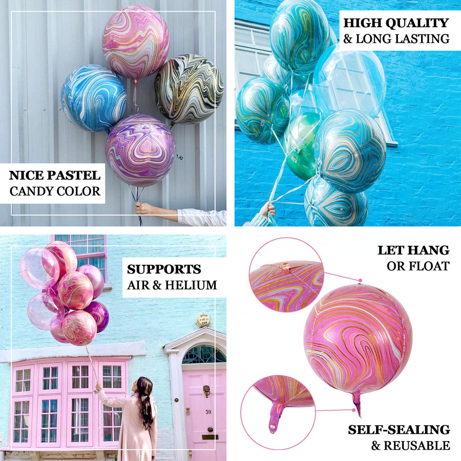3 Pack | 13inches 4D Pink/Gold Marble Sphere Foil Helium or Air Balloons