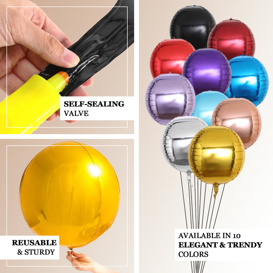 2 Pack | 14inch 4D Shiny Black Sphere Mylar Foil Helium or Air Balloons