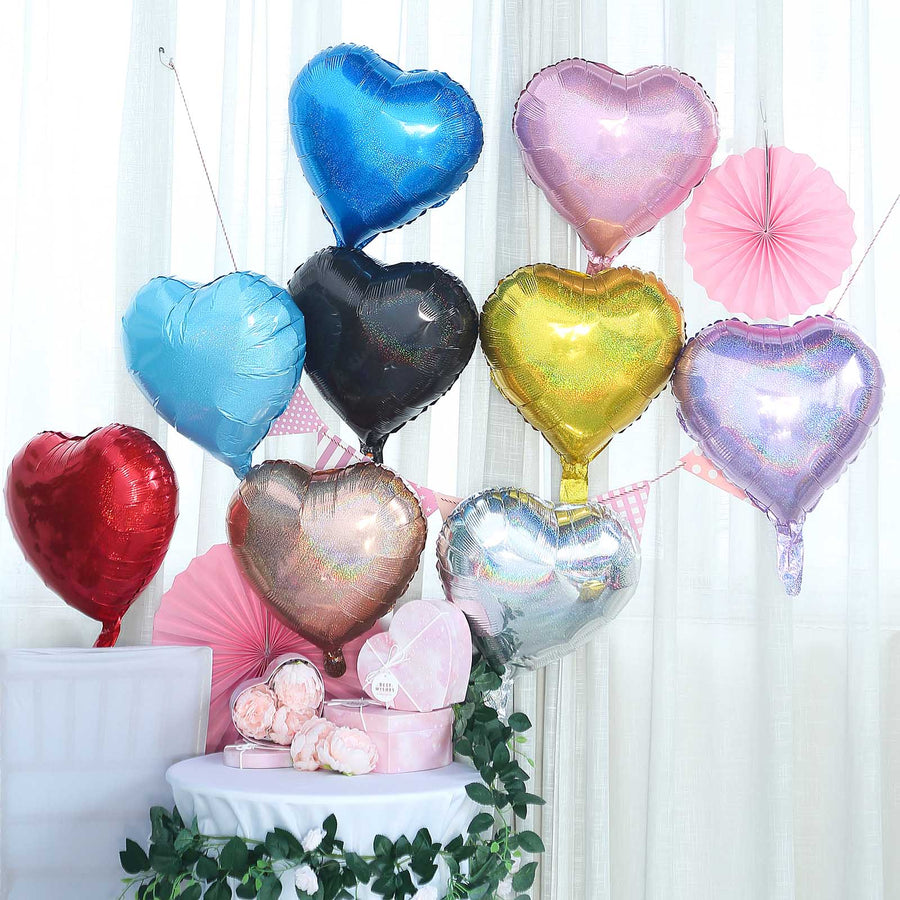 2 Pack | 15inch 4D Metallic Red Heart Mylar Foil Helium or Air Balloons