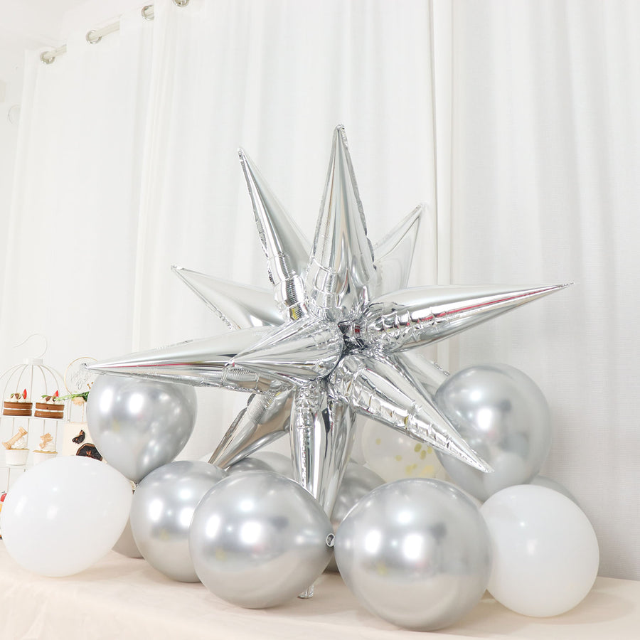 36 Pack | Metallic Silver DIY Mylar Foil Starburst Cone Balloons