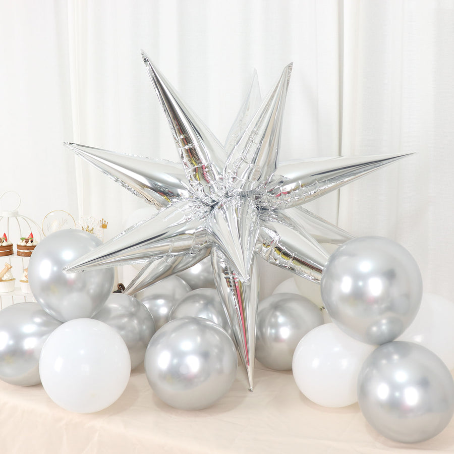 36 Pack | Metallic Silver DIY Mylar Foil Starburst Cone Balloons