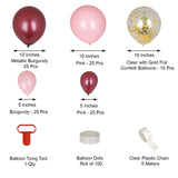 110 Pack | Burgundy, Clear and Pink DIY Balloon Garland Arch Party Kit