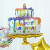 Happy Birthday Cake Mylar Foil Balloon Set, Round and Gold Star Balloon Bouquet With Ribbon