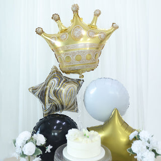 Add a Touch of Elegance to Your Party with the Gold/Black Marble Mylar Foil Party Balloon Set