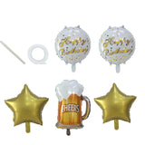 Happy Birthday Mylar Foil Helium Balloon Set, Cheers Beer Mug, Star Balloon Bouquet With Ribbon#whtbkgd