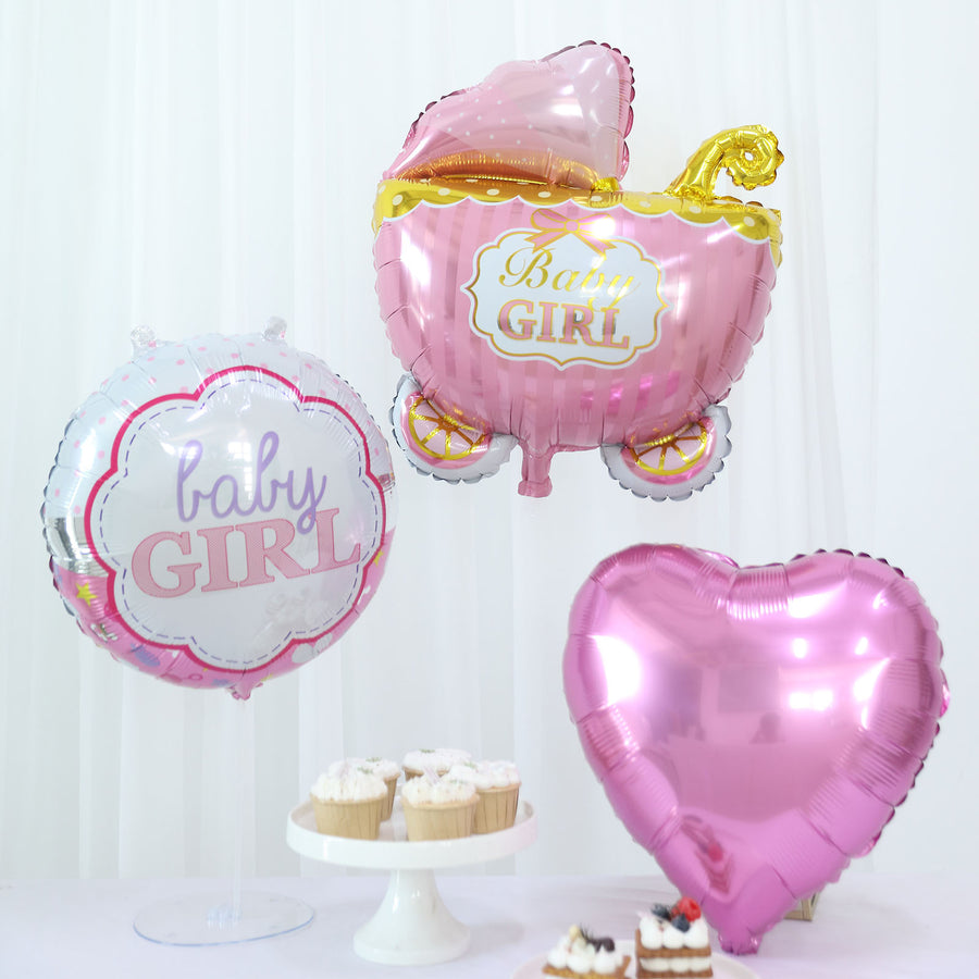 Girl Baby Shower Mylar Foil Balloon Set Balloon Bouquet With Ribbon, Gender Reveal Party Decorations