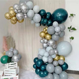 101 Pack | Green, Gold and Silver DIY Balloon Garland Arch Party Kit, Double Layer Latex Balloons