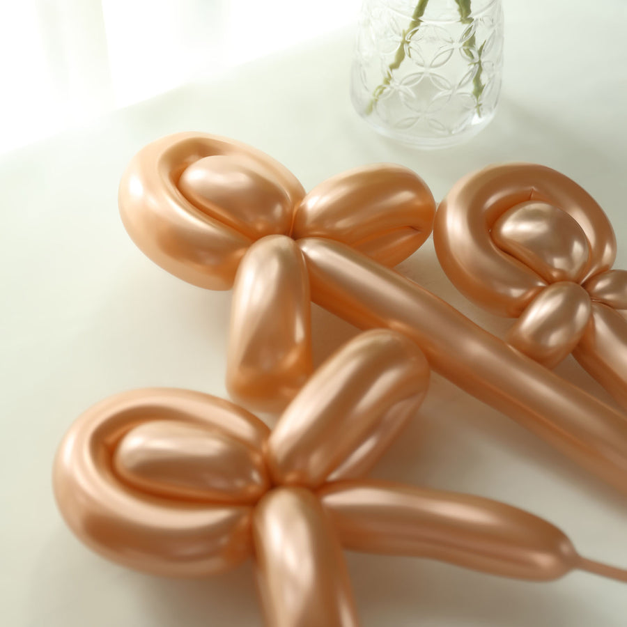 50 Pack | Metallic Blush / Rose Gold Long Twisting Magic Latex Balloons