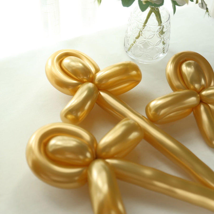 50 Pack | Metallic Gold Long Twisting Magic Latex Balloons