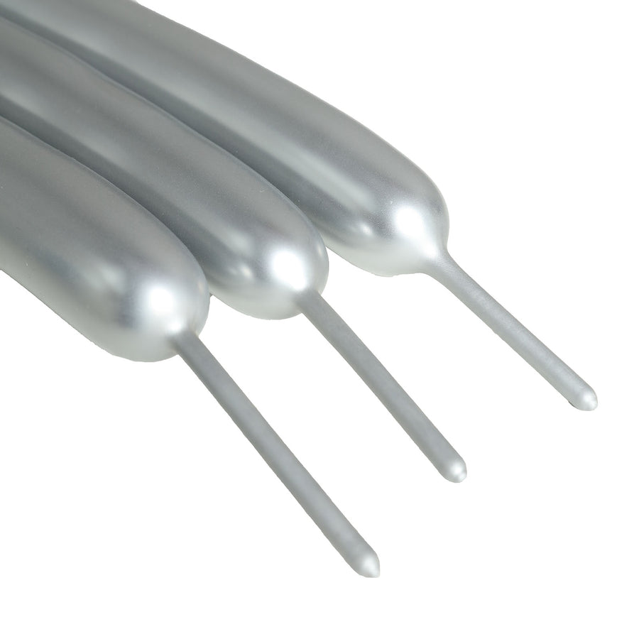 50 Pack | Metallic Silver Long Twisting Magic Latex Balloons