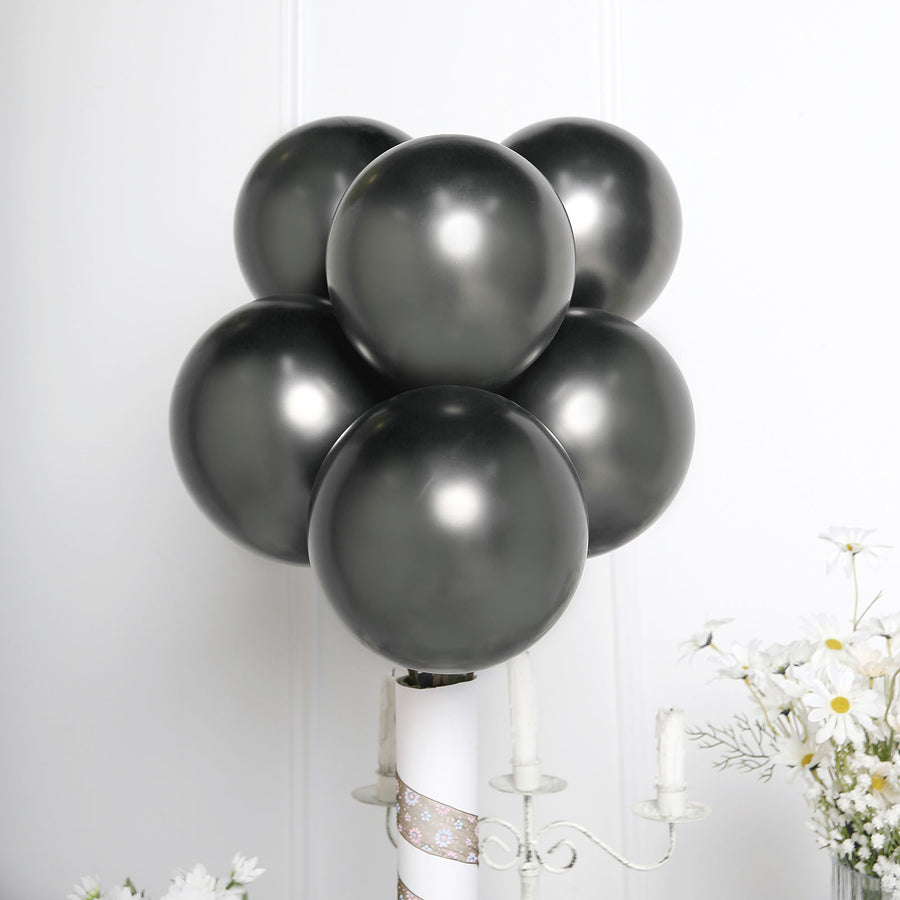 25 Pack | 12Inch Metallic Chrome Charcoal Gray Latex Helium/Air Balloons