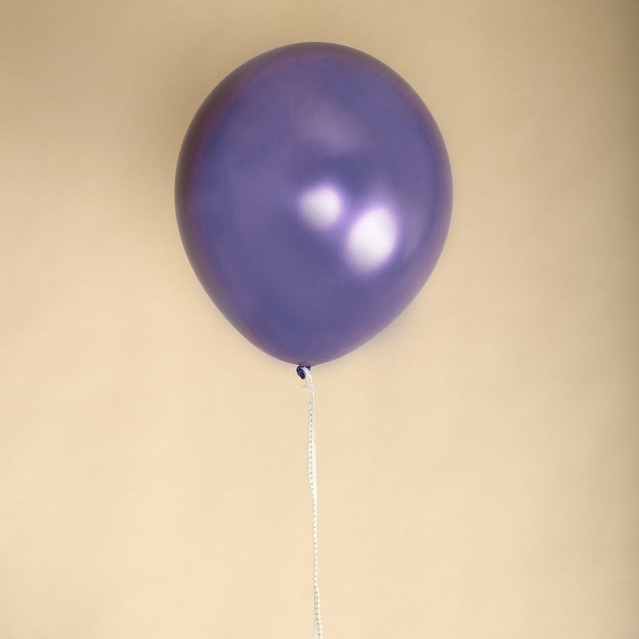 5 Pack | 18Inch Chrome Purple Metallic Latex Balloons, Helium Party Balloons