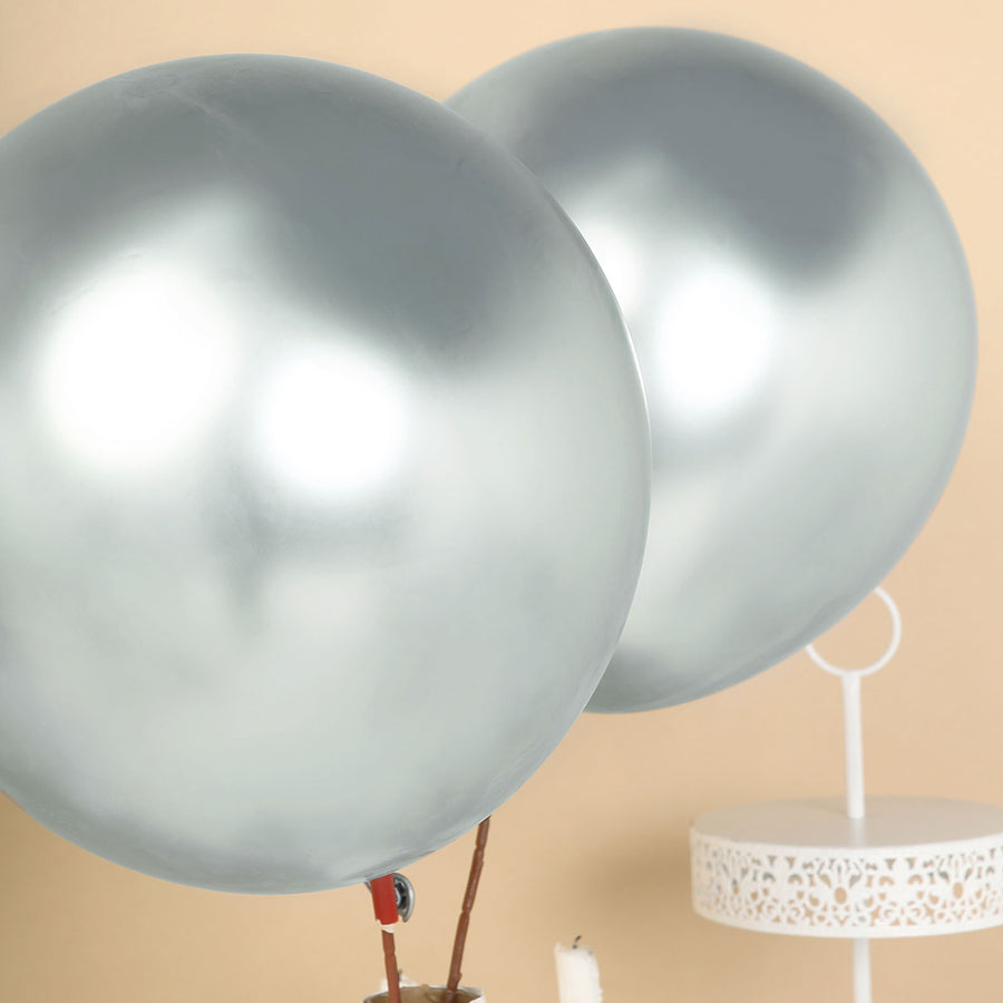 5 Pack | 18Inch Metallic Chrome Silver Latex Helium/Air Party Balloons