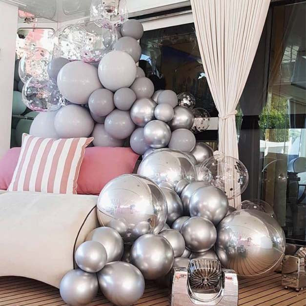 25 Pack | 12inches Metallic Chrome Silver Latex Helium/Air Party Balloons
