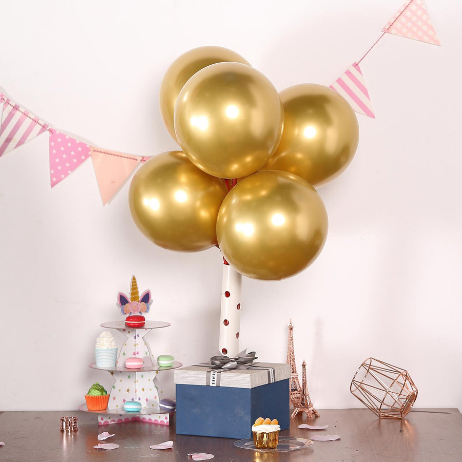 25 Pack | 12inches Metallic Chrome Gold Latex Helium or Air Party Balloons