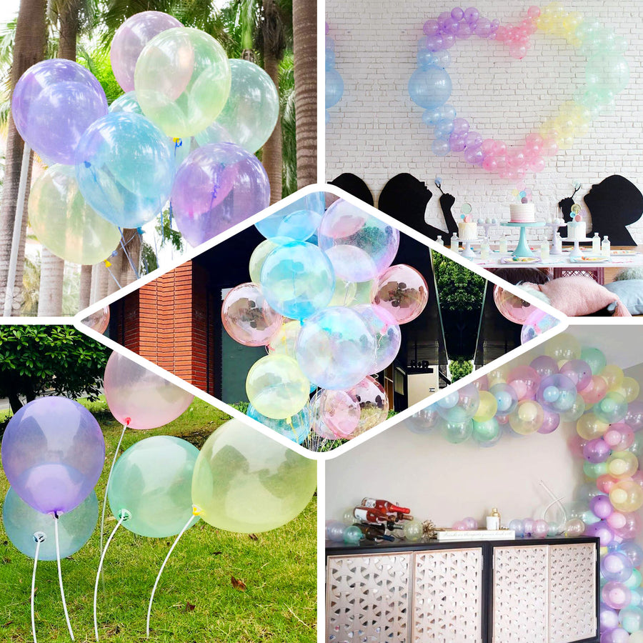 100 Pack | 12inch Assorted Crystal Pastel Color Helium/Air Latex Balloons
