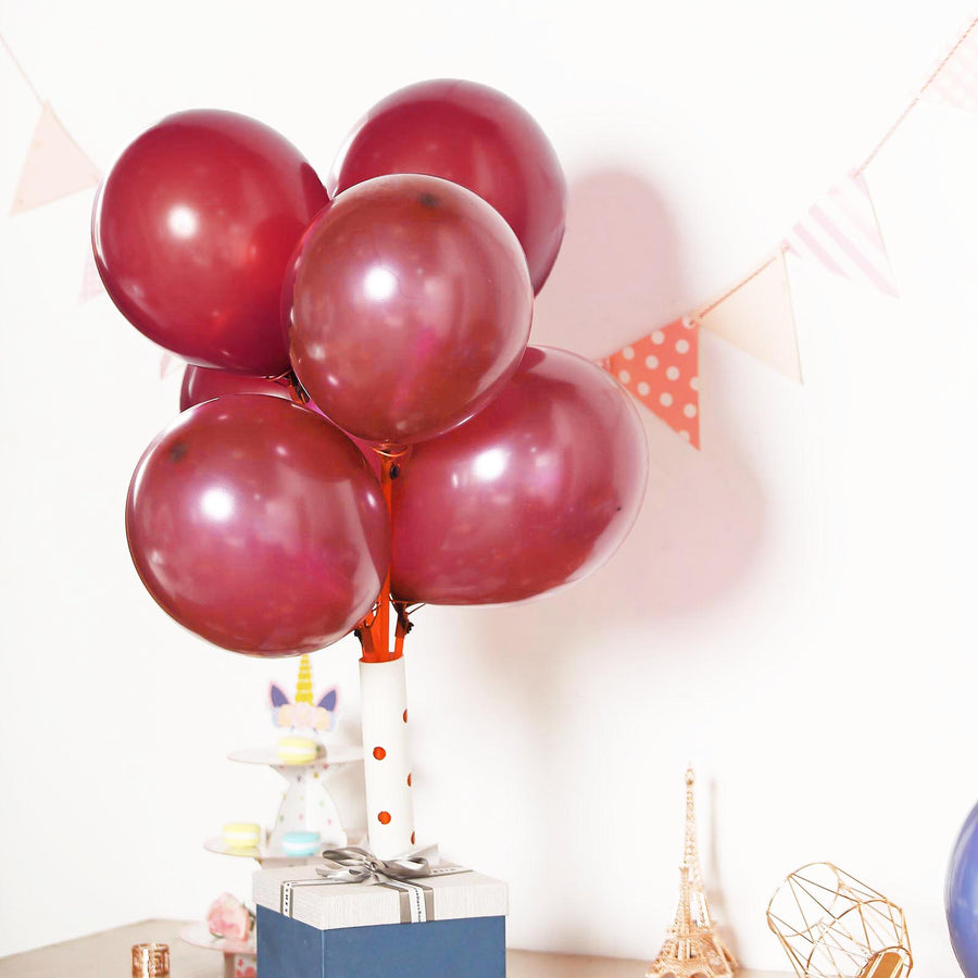 25 Pack | 12inch Shiny Pearl Burgundy Latex Helium or Air Balloons