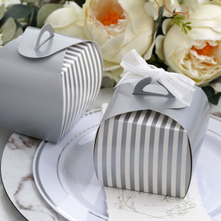 Silver and White Striped Cupcake Candy Treat Gift Boxes - Clearance SALE