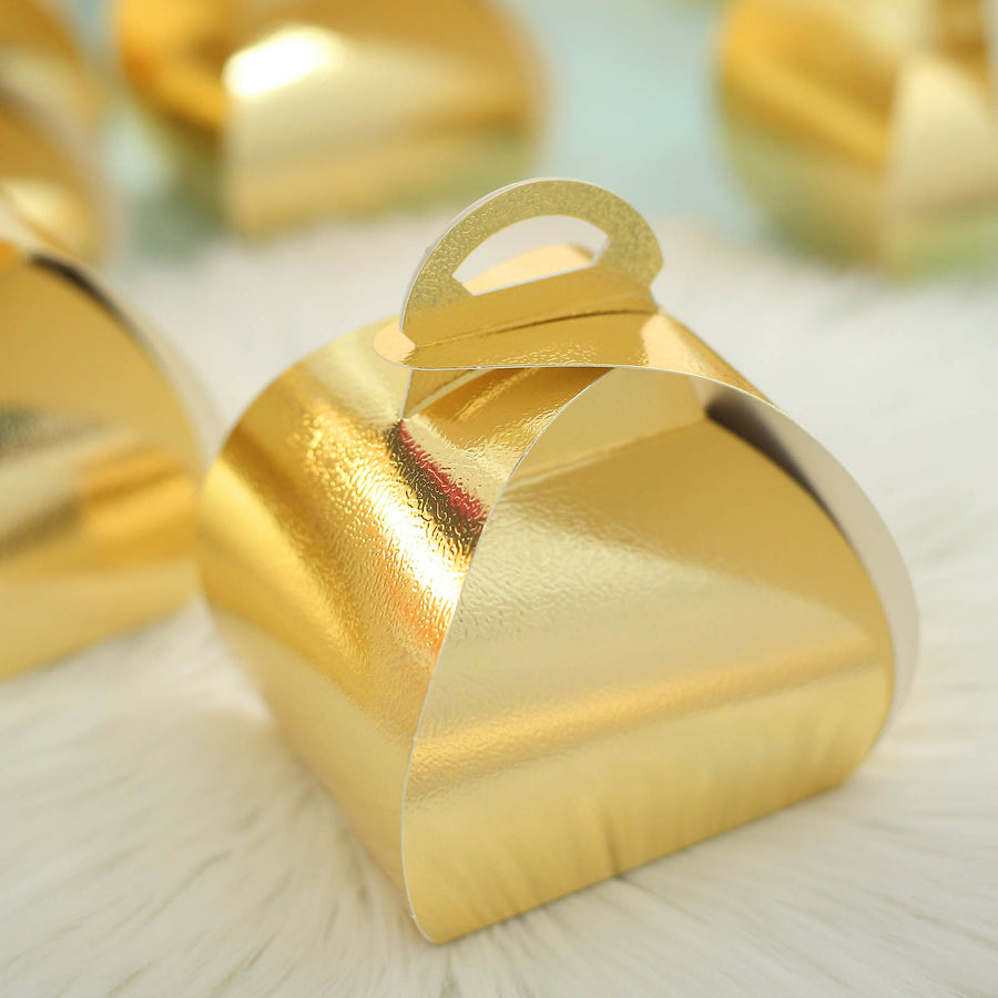 25 Pack | 3.5inch Gold Cupcake Party Favor Gift Boxes, DIY Easy Assembly