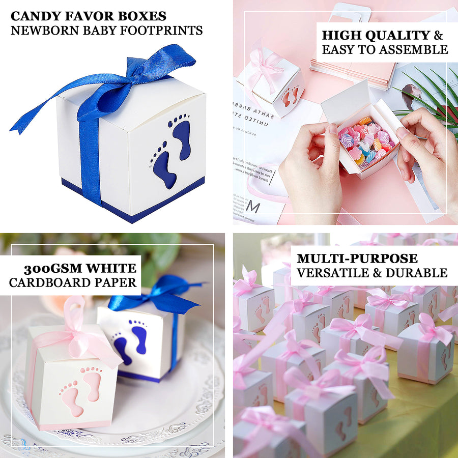 25 Pack | 2inch Blue Footprint Baby Shower Party Favor Candy Gift Boxes